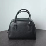 Luxury Pebbled Cowhide Leather Bowling Bag with Lock | Women’s Commuter Tote, Shoulder & Crossbody Handbag