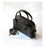 Luxury Pebbled Cowhide Leather Bowling Bag with Lock | Women’s Commuter Tote, Shoulder & Crossbody Handbag