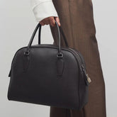 Luxury Pebbled Cowhide Leather Bowling Bag with Lock | Women’s Commuter Tote, Shoulder & Crossbody Handbag