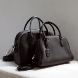 Luxury Pebbled Cowhide Leather Bowling Bag with Lock | Women’s Commuter Tote, Shoulder & Crossbody Handbag