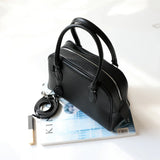Luxury Pebbled Cowhide Leather Bowling Bag with Lock | Women’s Commuter Tote, Shoulder & Crossbody Handbag