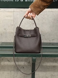 Luxury Pebbled Cowhide Leather Bucket Bag, Designer Crossbody with Twist Lock