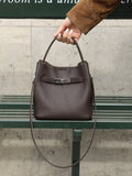 Luxury Pebbled Cowhide Leather Bucket Bag, Designer Crossbody with Twist Lock