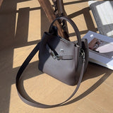 Luxury Pebbled Cowhide Leather Bucket Bag, Designer Crossbody with Twist Lock