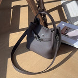 Luxury Pebbled Cowhide Leather Bucket Bag, Designer Crossbody with Twist Lock