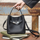 Luxury Pebbled Cowhide Leather Bucket Bag, Designer Crossbody with Twist Lock