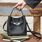 Luxury Pebbled Cowhide Leather Bucket Bag, Designer Crossbody with Twist Lock