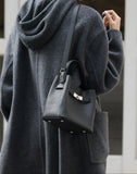 Luxury Pebbled Cowhide Leather Bucket Bag, Designer Crossbody with Twist Lock