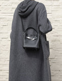 Luxury Pebbled Cowhide Leather Bucket Bag, Designer Crossbody with Twist Lock
