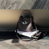 Luxury Pebbled Cowhide Leather Bucket Bag, Designer Crossbody with Twist Lock