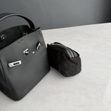 Luxury Pebbled Cowhide Leather Bucket Bag, Designer Crossbody with Twist Lock