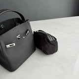 Luxury Pebbled Cowhide Leather Bucket Bag, Designer Crossbody with Twist Lock