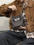 Luxury Pebbled Cowhide Leather Bucket Bag, Designer Crossbody with Twist Lock