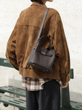 Luxury Pebbled Cowhide Leather Bucket Bag, Designer Crossbody with Twist Lock