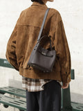 Luxury Pebbled Cowhide Leather Bucket Bag, Designer Crossbody with Twist Lock