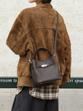 Luxury Pebbled Cowhide Leather Bucket Bag, Designer Crossbody with Twist Lock