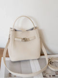 Luxury Pebbled Cowhide Leather Bucket Bag, Designer Crossbody with Twist Lock