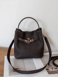 Luxury Pebbled Cowhide Leather Bucket Bag, Designer Crossbody with Twist Lock