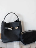 Luxury Pebbled Cowhide Leather Bucket Bag, Designer Crossbody with Twist Lock