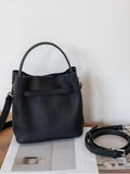 Luxury Pebbled Cowhide Leather Bucket Bag, Designer Crossbody with Twist Lock