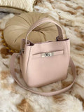 Luxury Pebbled Cowhide Leather Bucket Bag, Designer Crossbody with Twist Lock