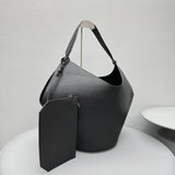 Luxury Pebbled Grain Leather Bucket Bag, Large Minimalist Cowhide Leather Tote Bag
