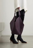 Luxury Pebbled Grain Leather Bucket Bag, Large Minimalist Cowhide Leather Tote Bag