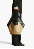Luxury Pebbled Grain Leather Bucket Bag, Large Minimalist Cowhide Leather Tote Bag