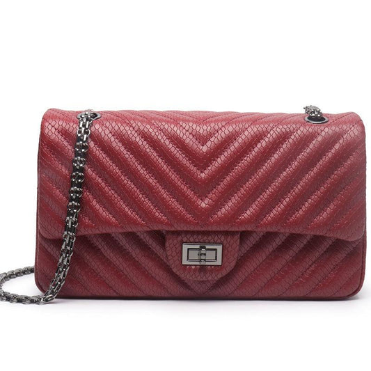 Luxury Quilted Genuine Leather Chain Shoulder Bag – Classic Small Flap Bag with Snake Pattern, Elegant Crossbody & Handbag