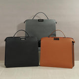 Luxury Togo Leather Structured Brief Tote, Unisex Shoulder Bag & Handbag, Laptop Bag