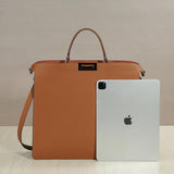 Luxury Togo Leather Structured Brief Tote, Unisex Shoulder Bag & Handbag, Laptop Bag