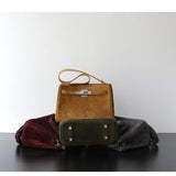 Luxury Vintage Brown Suede Bag, Handmade Lambskin Suede Shoulder & Crossbody Small Square Bag