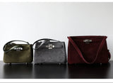 Luxury Vintage Brown Suede Bag, Handmade Lambskin Suede Shoulder & Crossbody Small Square Bag