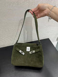 Luxury Vintage Brown Suede Bag, Handmade Lambskin Suede Shoulder & Crossbody Small Square Bag