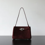 Luxury Vintage Brown Suede Bag, Handmade Lambskin Suede Shoulder & Crossbody Small Square Bag