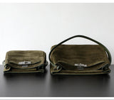 Luxury Vintage Brown Suede Bag, Handmade Lambskin Suede Shoulder & Crossbody Small Square Bag