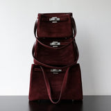 Luxury Vintage Brown Suede Bag, Handmade Lambskin Suede Shoulder & Crossbody Small Square Bag