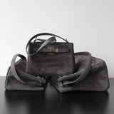 Luxury Vintage Brown Suede Bag, Handmade Lambskin Suede Shoulder & Crossbody Small Square Bag