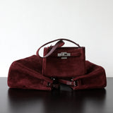 Luxury Vintage Brown Suede Bag, Handmade Lambskin Suede Shoulder & Crossbody Small Square Bag