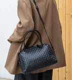 Luxury Women's Lambskin Woven Boston Crossbody Bag | Handcrafted Versatile Shoulder Bag