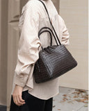 Luxury Women's Lambskin Woven Boston Crossbody Bag | Handcrafted Versatile Shoulder Bag