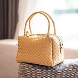 Luxury Women's Lambskin Woven Boston Crossbody Bag | Handcrafted Versatile Shoulder Bag