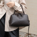 Luxury Women's Lambskin Woven Boston Crossbody Bag | Handcrafted Versatile Shoulder Bag