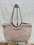 Handmade Woven Leather Tote Bag, Full Grain Leather Hand Woven Triple Jump Bamboo Ladies HoBo Bag, Curve Opening Summer Holiday Basket Bag