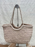 Handmade Woven Leather Tote Bag, Full Grain Leather Hand Woven Triple Jump Bamboo Ladies HoBo Bag, Curve Opening Summer Holiday Basket Bag