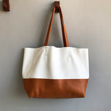 Custom Handcrafted Soft Grain Cowhide Leather Tote | Large Two-Tone Shoulder Bag for Laptop & Travel