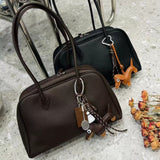 Luxury Togo Genuine Leather Boston Tote Bag for Women, Designer-Inspired Bowling Style, Large Laptop Commuter Bag