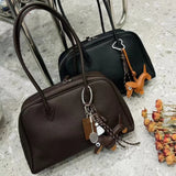 Luxury Togo Genuine Leather Boston Tote Bag for Women, Designer-Inspired Bowling Style, Large Laptop Commuter Bag