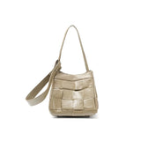 Women's Soft Luxurious Calfskin Leather Handwoven Bucket Shoulder Bag, Crossbody Bag