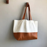 Custom Handcrafted Soft Grain Cowhide Leather Tote | Large Two-Tone Shoulder Bag for Laptop & Travel
